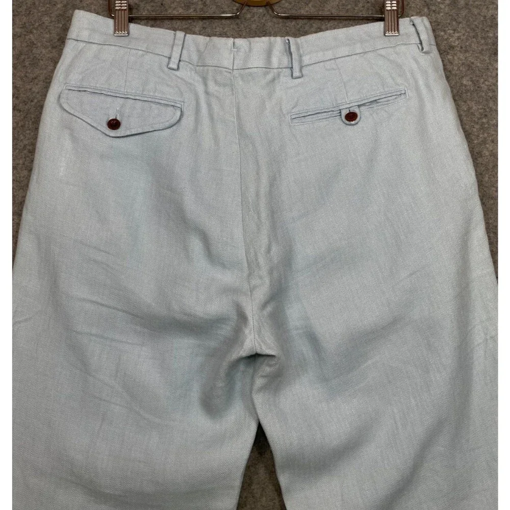 Vintage Polo Ralph Lauren Linen Pants 34x31 Light Blue Herringbone Trousers Read